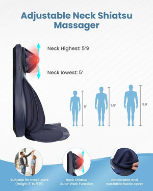 COMFIER Massager Chair with Heat Shiatsu Neck Back Massager Portable with Compress & Rolling Massage Chair Pad for Full Back Neck & Shoulders Full Body Pain - Wigtrends
