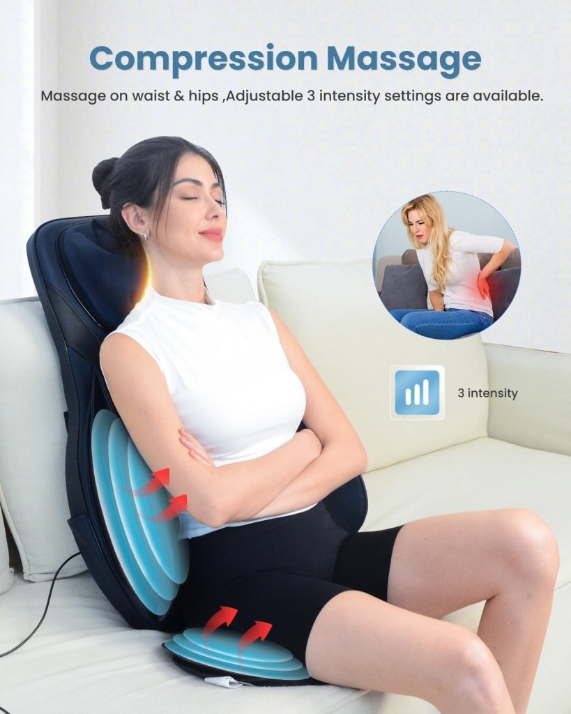 COMFIER Massager Chair with Heat Shiatsu Neck Back Massager Portable with Compress & Rolling Massage Chair Pad for Full Back Neck & Shoulders Full Body Pain - Wigtrends