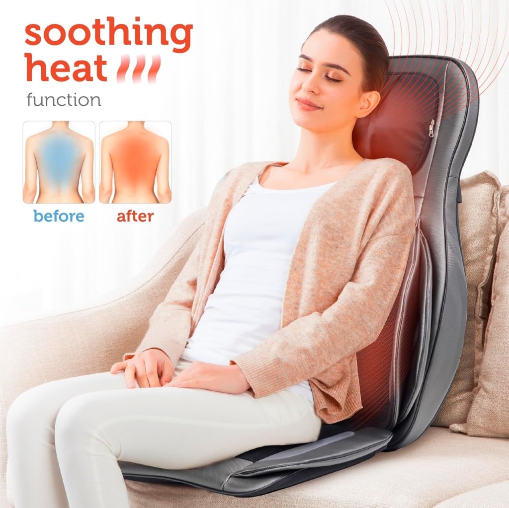 COMFIER Massager Chair with Heat Shiatsu Neck Back Massager Portable with Compress & Rolling Massage Chair Pad for Full Back Neck & Shoulders Full Body Pain - Wigtrends