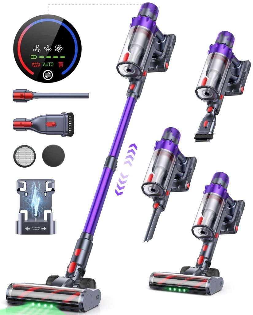 Cordless Vacuum Cleaner, 550W 45KPA 60 Mins Runtime Vacuum Cleaners for Home, Stick Vacuum with Self - Standing, Wall Mount Charging and Intelligent Auto Mode, Handheld Vacuum for Pet Hair/Carpet/Floor - Wigtrends