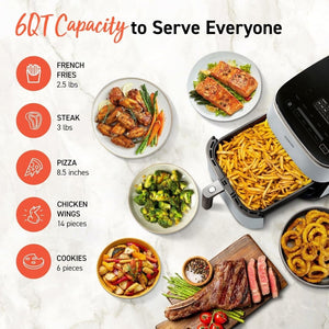 COSORI Air Fryer 9 - in - 1, Compact & Large 6 - Qt, Fast Turbo Modes, 90–450°F Precise Heat for Even Results, Up to 95% Less Oil*, Roast, Bake, Dry, Reheat, Frozen, Broil, Proof, 120V, TurboBlaze, Grey - Wigtrends