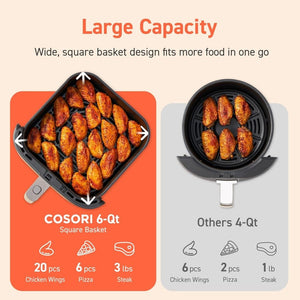 COSORI Air Fryer 9 - in - 1, Compact & Large 6 - Qt, Fast Turbo Modes, 90–450°F Precise Heat for Even Results, Up to 95% Less Oil*, Roast, Bake, Dry, Reheat, Frozen, Broil, Proof, 120V, TurboBlaze, Grey - Wigtrends