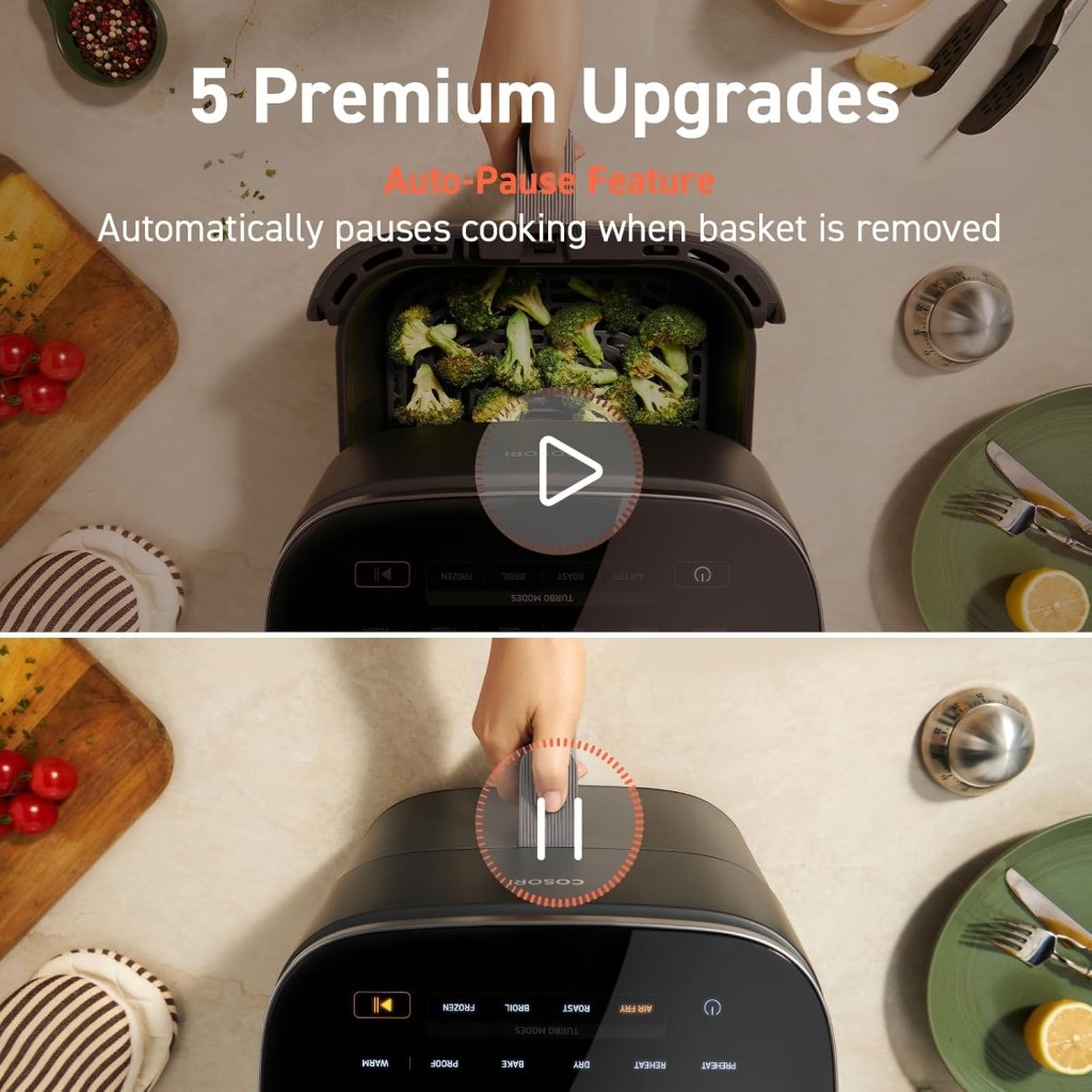 COSORI Air Fryer 9 - in - 1, Compact & Large 6 - Qt, Fast Turbo Modes, 90–450°F Precise Heat for Even Results, Up to 95% Less Oil*, Roast, Bake, Dry, Reheat, Frozen, Broil, Proof, 120V, TurboBlaze, Grey - Wigtrends