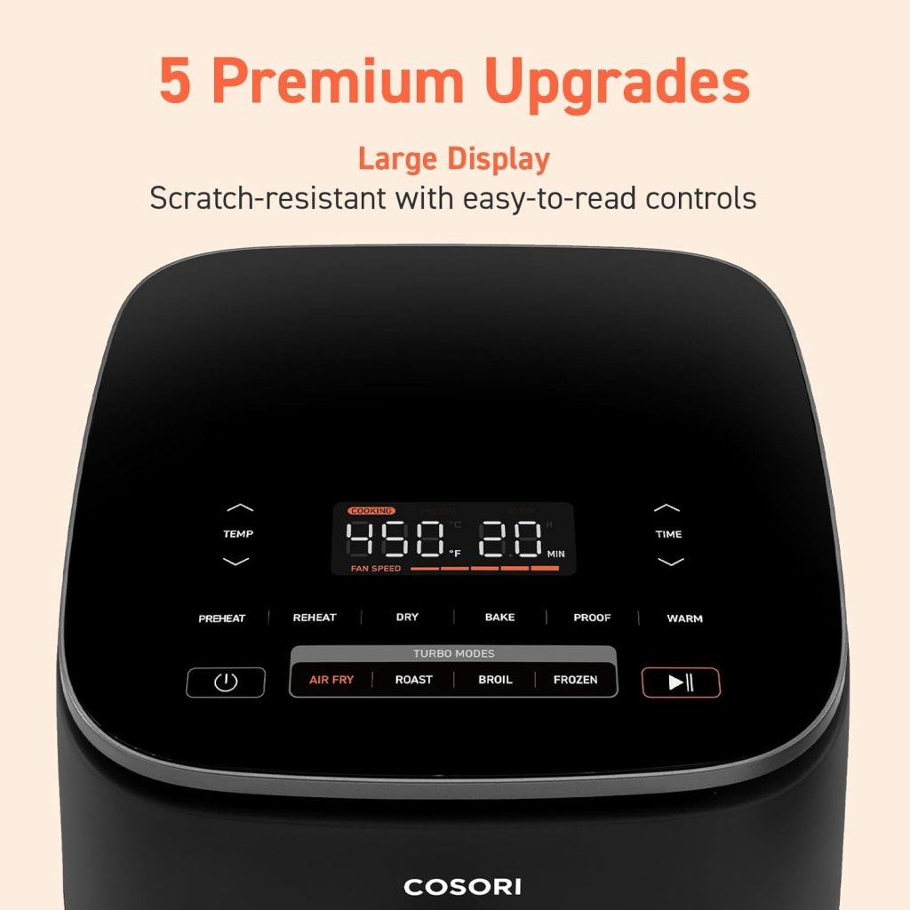 COSORI Air Fryer 9 - in - 1, Compact & Large 6 - Qt, Fast Turbo Modes, 90–450°F Precise Heat for Even Results, Up to 95% Less Oil*, Roast, Bake, Dry, Reheat, Frozen, Broil, Proof, 120V, TurboBlaze, Grey - Wigtrends