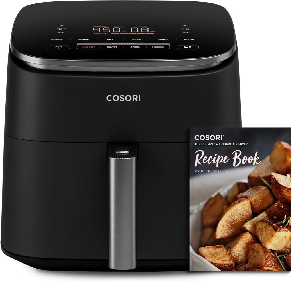 COSORI Air Fryer 9 - in - 1, Compact & Large 6 - Qt, Fast Turbo Modes, 90–450°F Precise Heat for Even Results, Up to 95% Less Oil*, Roast, Bake, Dry, Reheat, Frozen, Broil, Proof, 120V, TurboBlaze, Grey - Wigtrends
