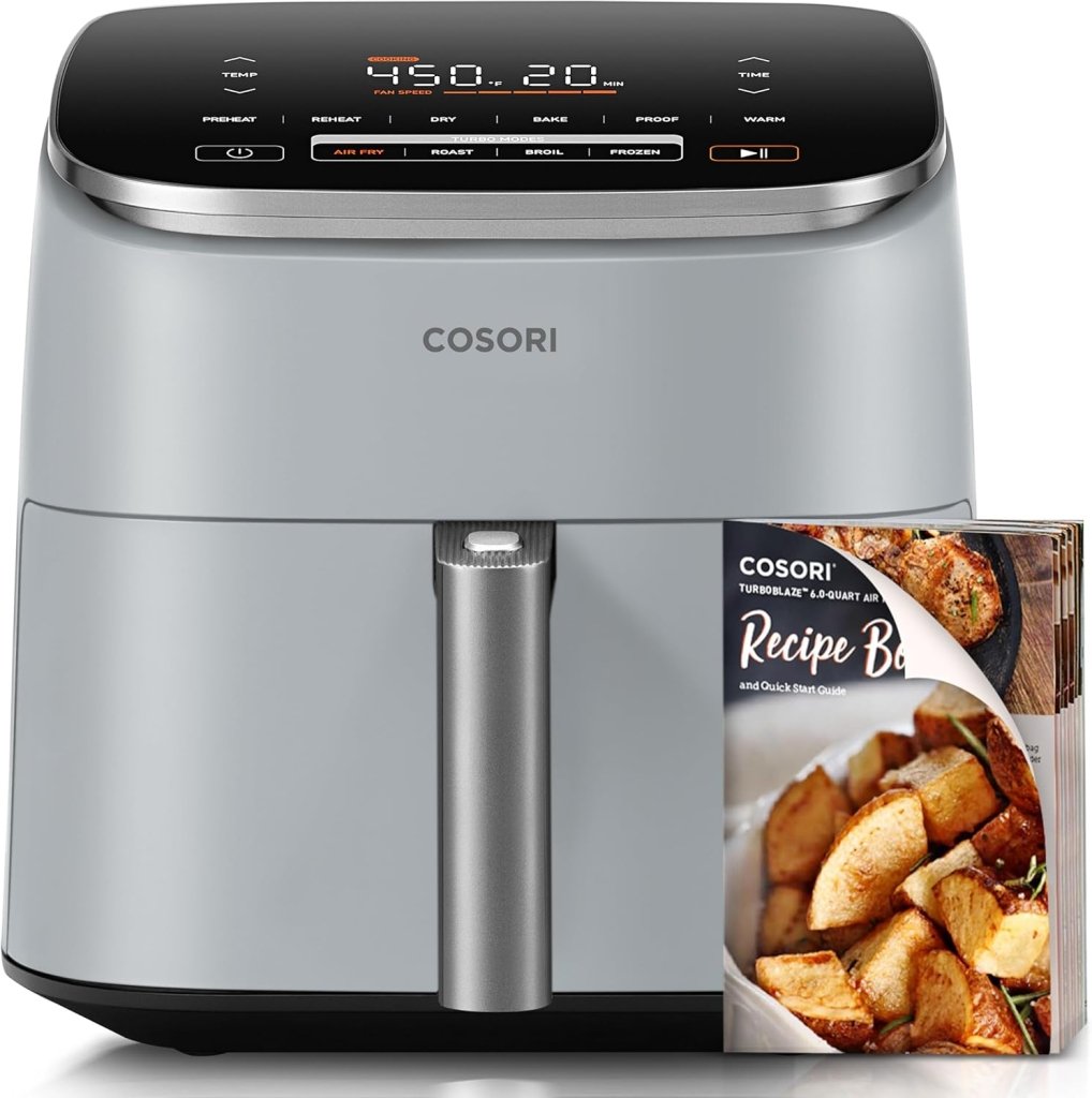 COSORI Air Fryer 9 - in - 1, Compact & Large 6 - Qt, Fast Turbo Modes, 90–450°F Precise Heat for Even Results, Up to 95% Less Oil*, Roast, Bake, Dry, Reheat, Frozen, Broil, Proof, 120V, TurboBlaze, Grey - Wigtrends