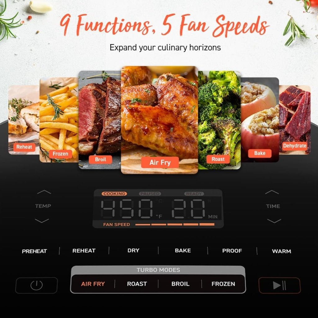 COSORI Air Fryer 9 - in - 1, Compact & Large 6 - Qt, Fast Turbo Modes, 90–450°F Precise Heat for Even Results, Up to 95% Less Oil*, Roast, Bake, Dry, Reheat, Frozen, Broil, Proof, 120V, TurboBlaze, Grey - Wigtrends