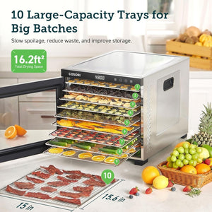 COSORI Food Dehydrator, Bigger Than 7 Trays With Large 6.5" Drying Space, 600W Power Saves More Time Than 480W, 165°F Dehydrated Dryer - Wigtrends