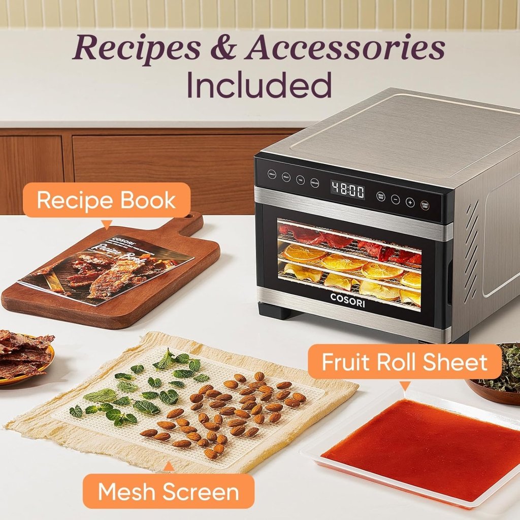 COSORI Food Dehydrator, Bigger Than 7 Trays With Large 6.5" Drying Space, 600W Power Saves More Time Than 480W, 165°F Dehydrated Dryer - Wigtrends