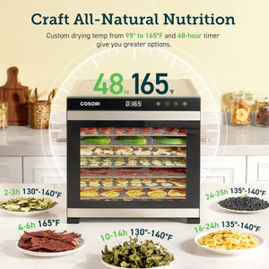 COSORI Food Dehydrator, Bigger Than 7 Trays With Large 6.5" Drying Space, 600W Power Saves More Time Than 480W, 165°F Dehydrated Dryer - Wigtrends
