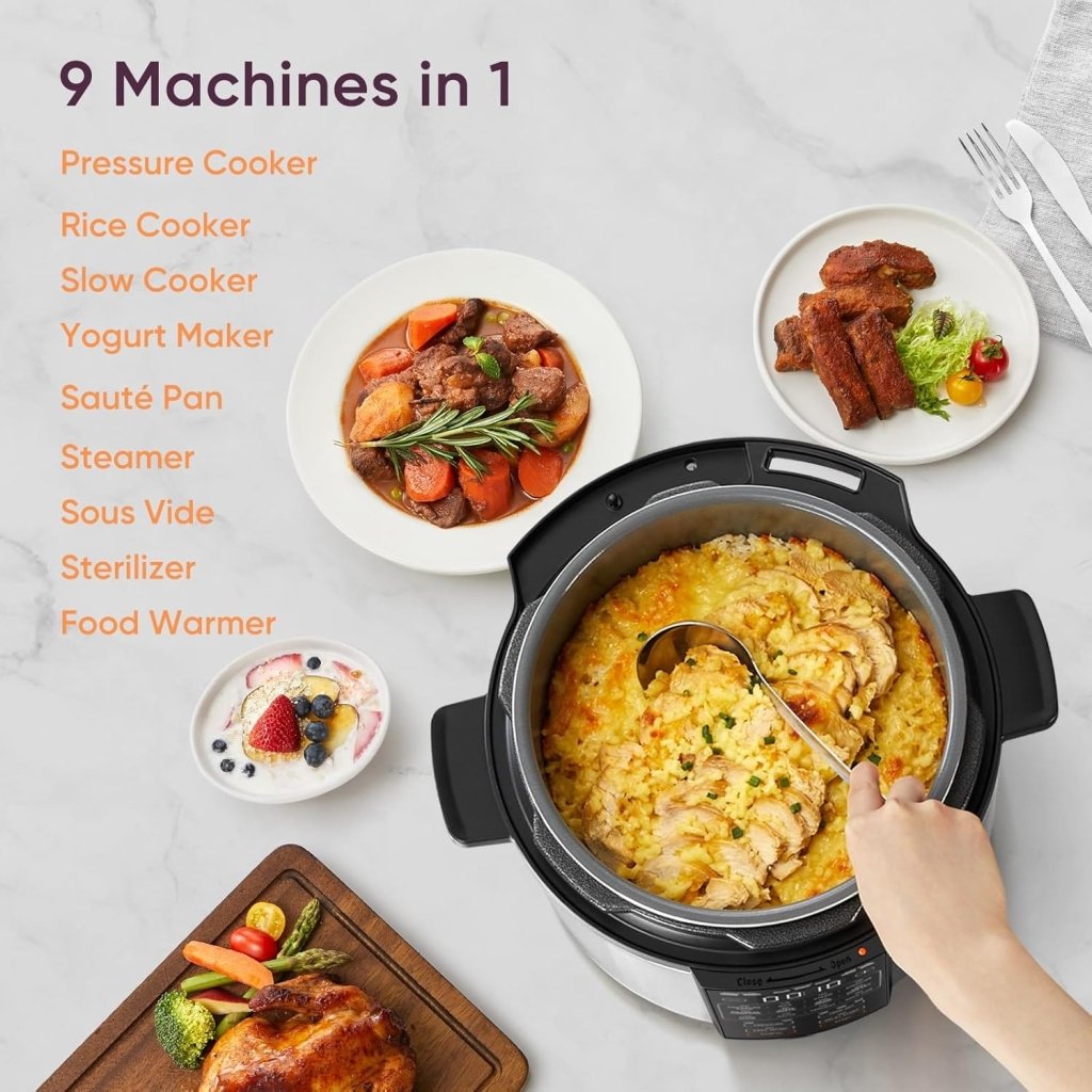 COSORI Pressure Cooker 6 qt, 9 - in - 1 Instant Multi Kitchen Appliances, Safer Venting Design, Rice Cooker, Slow Cooking Pot, Sous Vide, Saute Pot, 1100W, Stainless Steel - Wigtrends