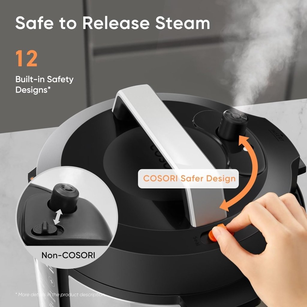COSORI Pressure Cooker 6 qt, 9 - in - 1 Instant Multi Kitchen Appliances, Safer Venting Design, Rice Cooker, Slow Cooking Pot, Sous Vide, Saute Pot, 1100W, Stainless Steel - Wigtrends