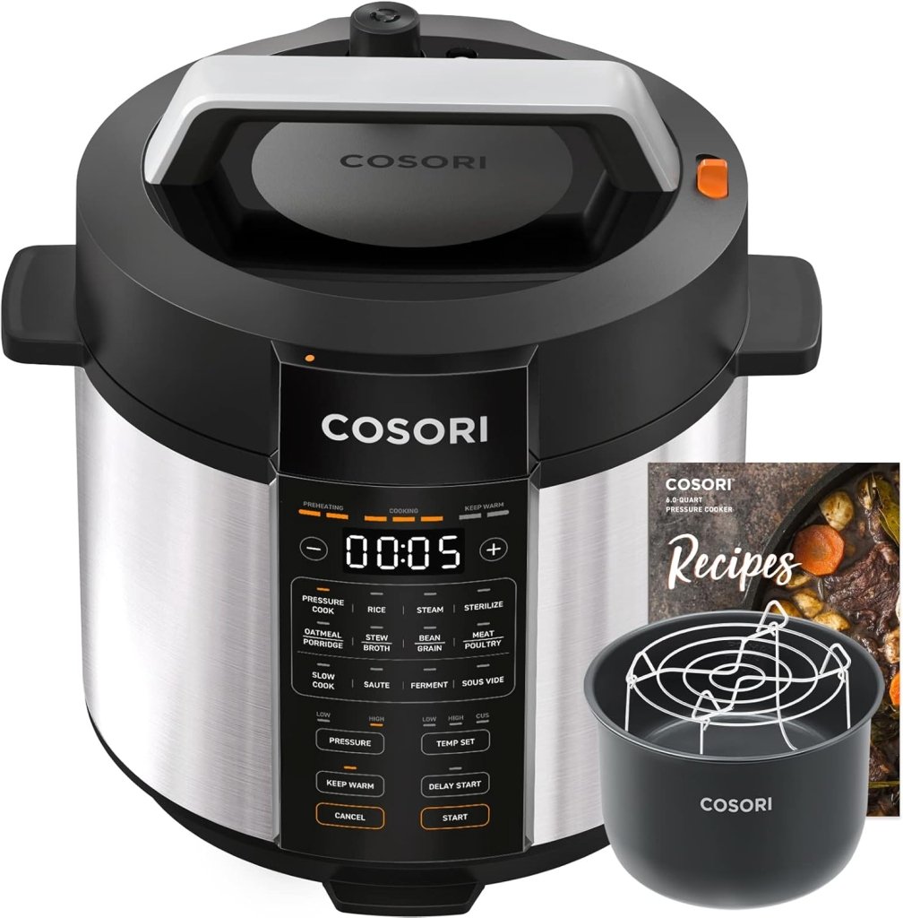 COSORI Pressure Cooker 6 qt, 9 - in - 1 Instant Multi Kitchen Appliances, Safer Venting Design, Rice Cooker, Slow Cooking Pot, Sous Vide, Saute Pot, 1100W, Stainless Steel - Wigtrends