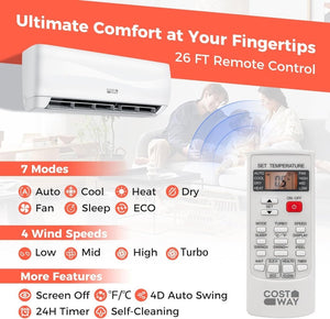 COSTWAY 12000BTU Mini Split Air Conditioner& Heater, 20 SEER2 115V Wall - Mounted Ductless AC Unit Cools Rooms up to 750 Sq. Ft, Energy Efficient Inverter AC with Heat Pump (Blast Series) - Wigtrends