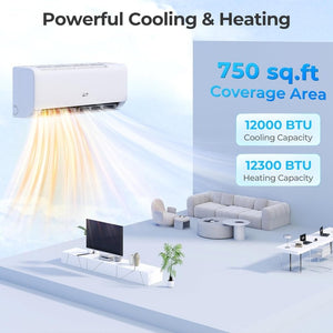 COSTWAY 12000BTU Mini Split Air Conditioner& Heater, 20 SEER2 115V Wall - Mounted Ductless AC Unit Cools Rooms up to 750 Sq. Ft, Energy Efficient Inverter AC with Heat Pump (Blast Series) - Wigtrends