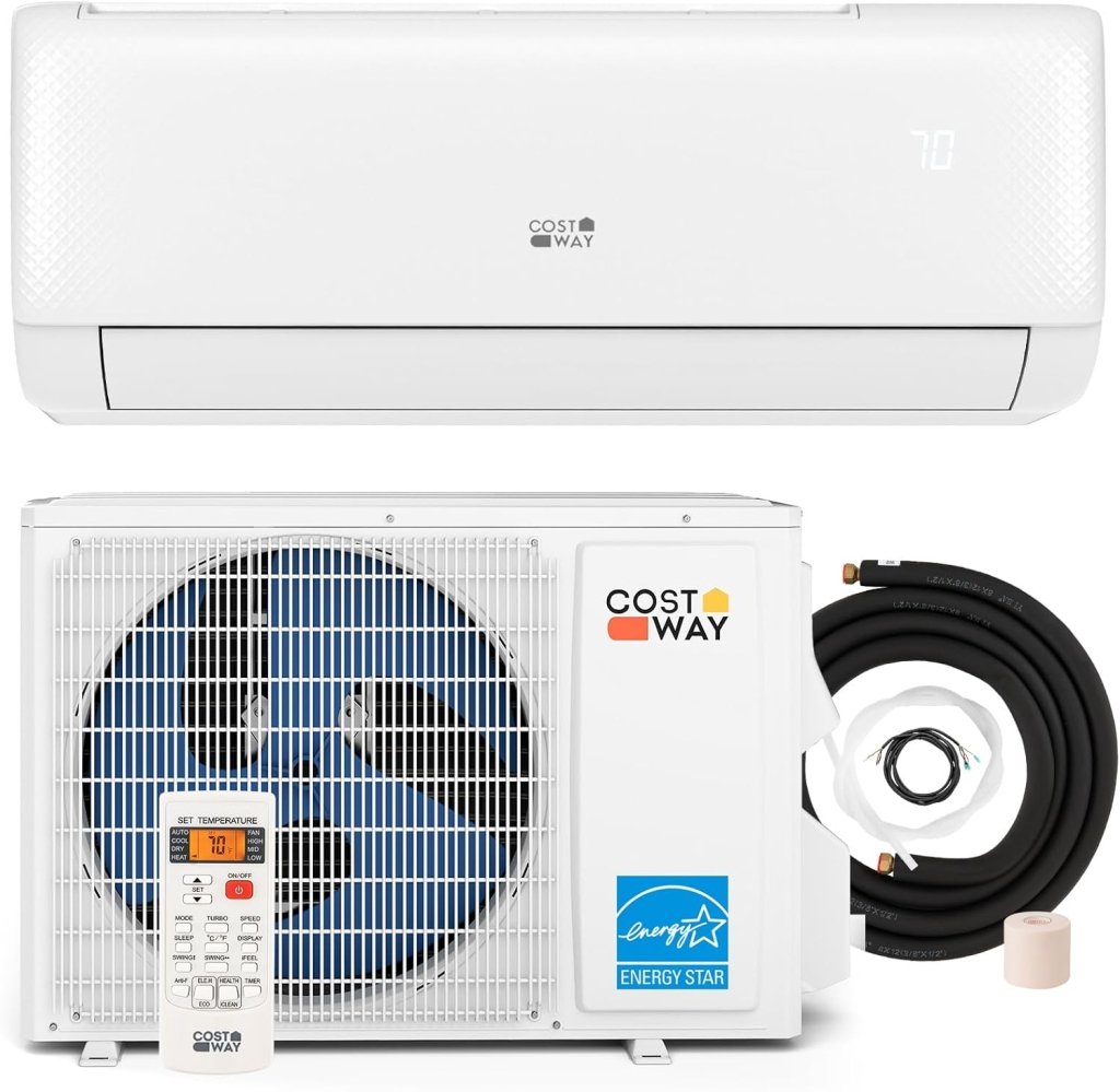 COSTWAY 12000BTU Mini Split Air Conditioner& Heater, 20 SEER2 115V Wall - Mounted Ductless AC Unit Cools Rooms up to 750 Sq. Ft, Energy Efficient Inverter AC with Heat Pump (Blast Series) - Wigtrends
