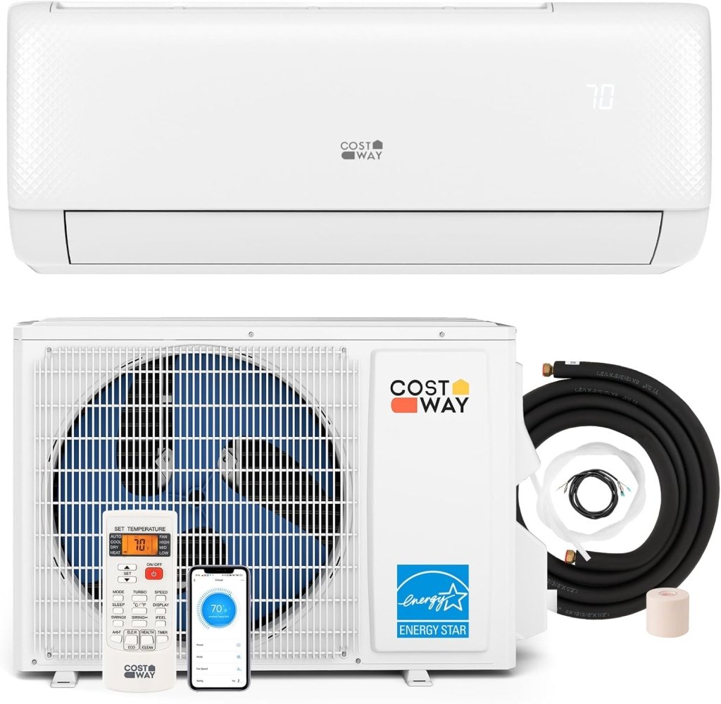 COSTWAY 12000BTU Mini Split Air Conditioner& Heater, 20 SEER2 115V Wall - Mounted Ductless AC Unit Cools Rooms up to 750 Sq. Ft, Energy Efficient Inverter AC with Heat Pump (Blast Series) - Wigtrends