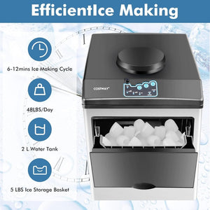 COSTWAY Countertop Ice Maker with Water Dispenser, 3 Sizes Bullet Shaped Ice, 48lbs/Day, Fast Ready in 6 Minutes, Ice Machine with Cold Water for Home Bar Kitchen Office - Wigtrends