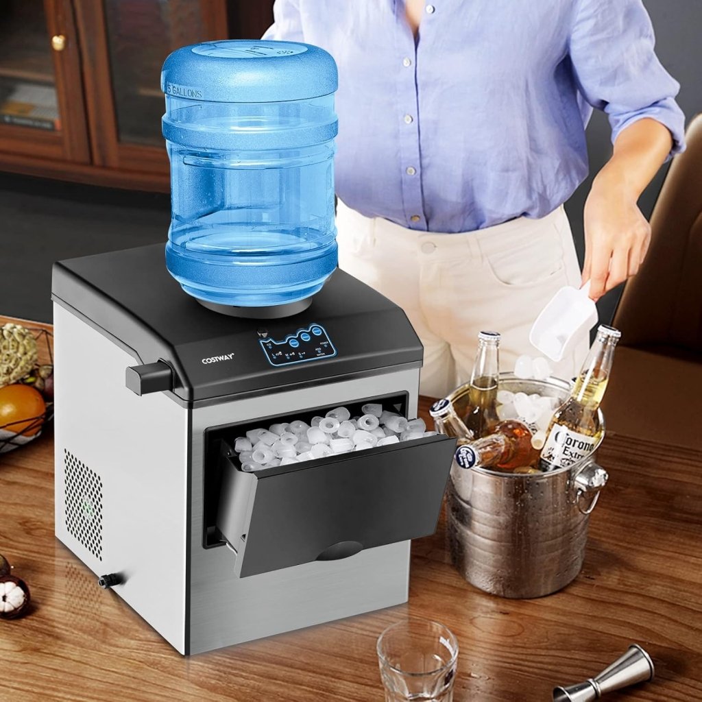 COSTWAY Countertop Ice Maker with Water Dispenser, 3 Sizes Bullet Shaped Ice, 48lbs/Day, Fast Ready in 6 Minutes, Ice Machine with Cold Water for Home Bar Kitchen Office - Wigtrends