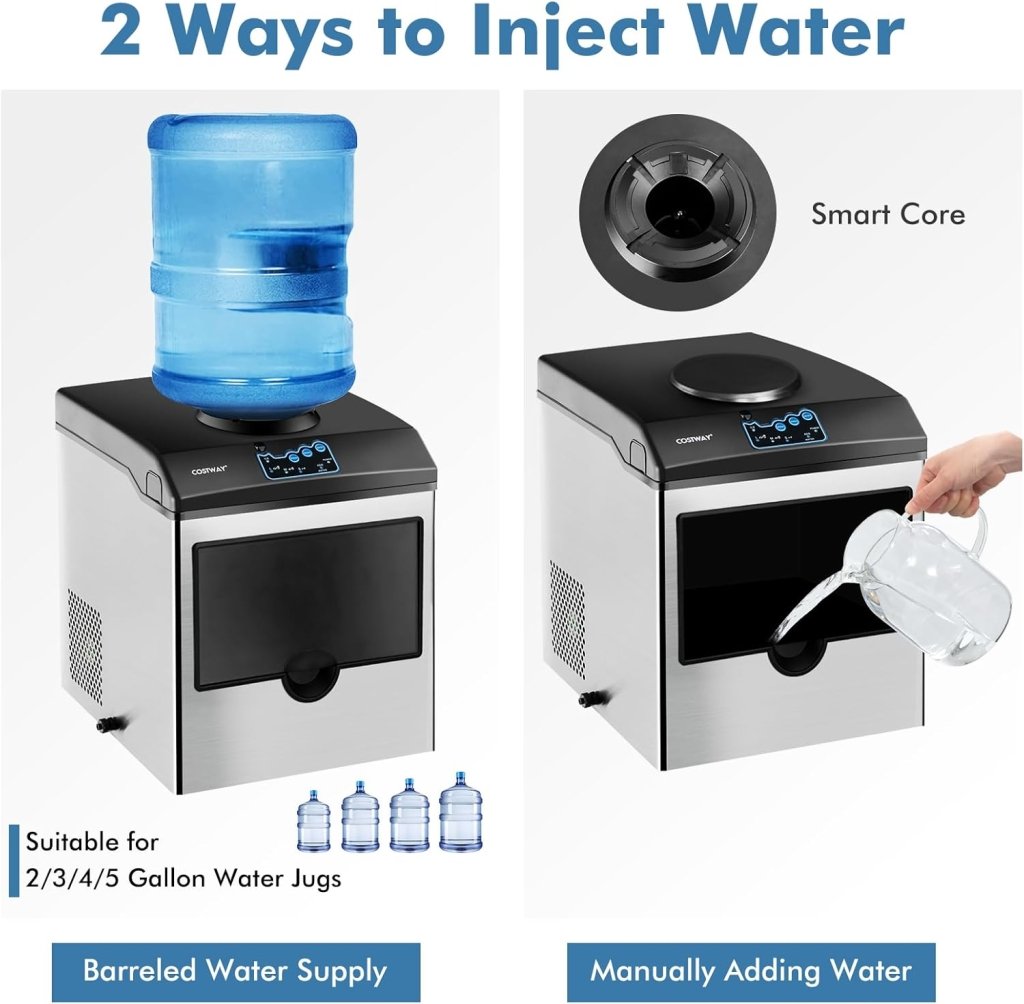 COSTWAY Countertop Ice Maker with Water Dispenser, 3 Sizes Bullet Shaped Ice, 48lbs/Day, Fast Ready in 6 Minutes, Ice Machine with Cold Water for Home Bar Kitchen Office - Wigtrends