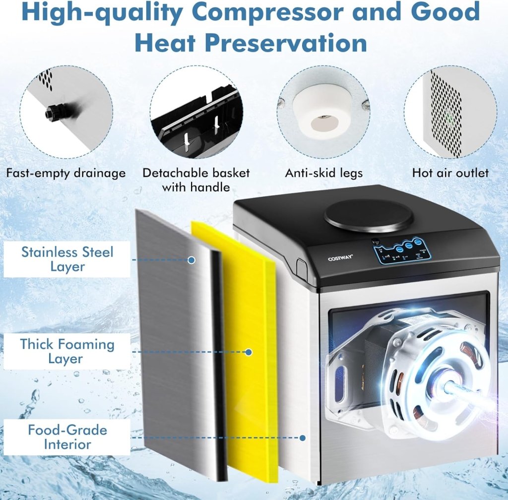 COSTWAY Countertop Ice Maker with Water Dispenser, 3 Sizes Bullet Shaped Ice, 48lbs/Day, Fast Ready in 6 Minutes, Ice Machine with Cold Water for Home Bar Kitchen Office - Wigtrends