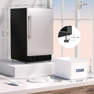 COTLIN 15" W Drainless Under Counter Ice Maker with 22LBS Storage Bin, Crescent Ice, Free Standing Built - in Ice Maker for Residential Commercial Use, No Drain Required, ETL Approved, 2025 Upgraded - Wigtrends