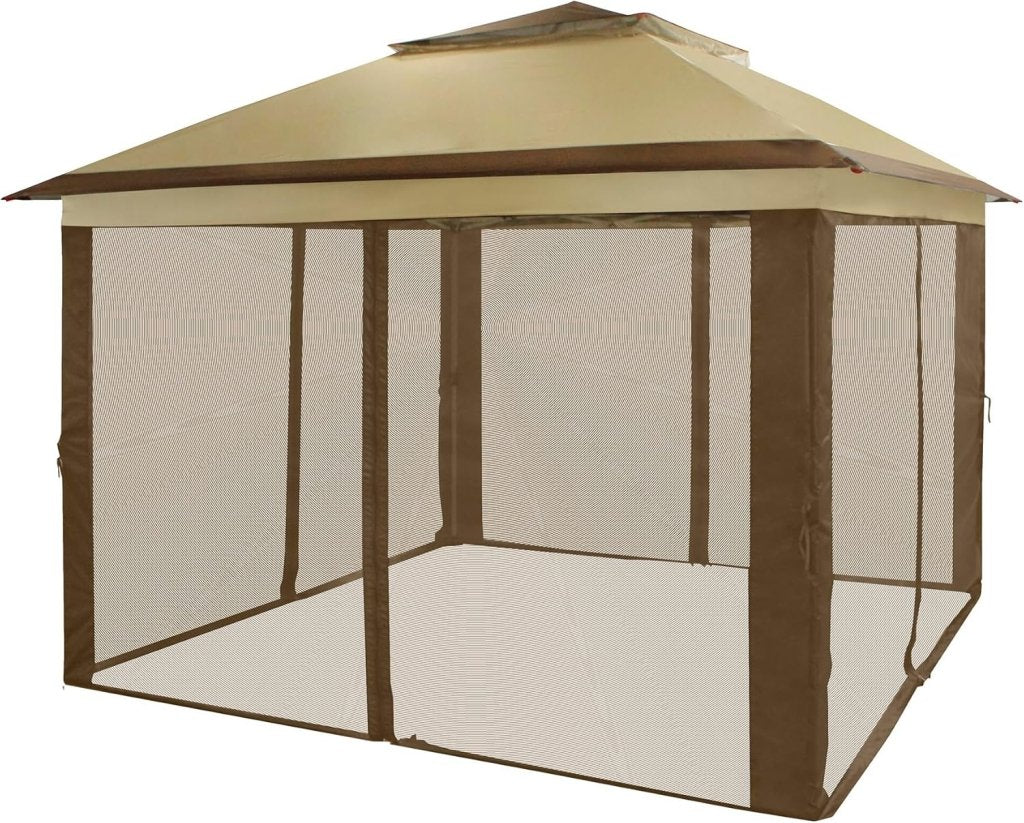 CROWN SHADES 13x13 Pop Up Gazebo, Canopy Tent, Gazebos on Clearance - Outdoor Gazebo for Backyard & Patio Furniture - Carpa Pop Up Tent with Wheeled STO - N - Go Cover Bag (White) - Wigtrends