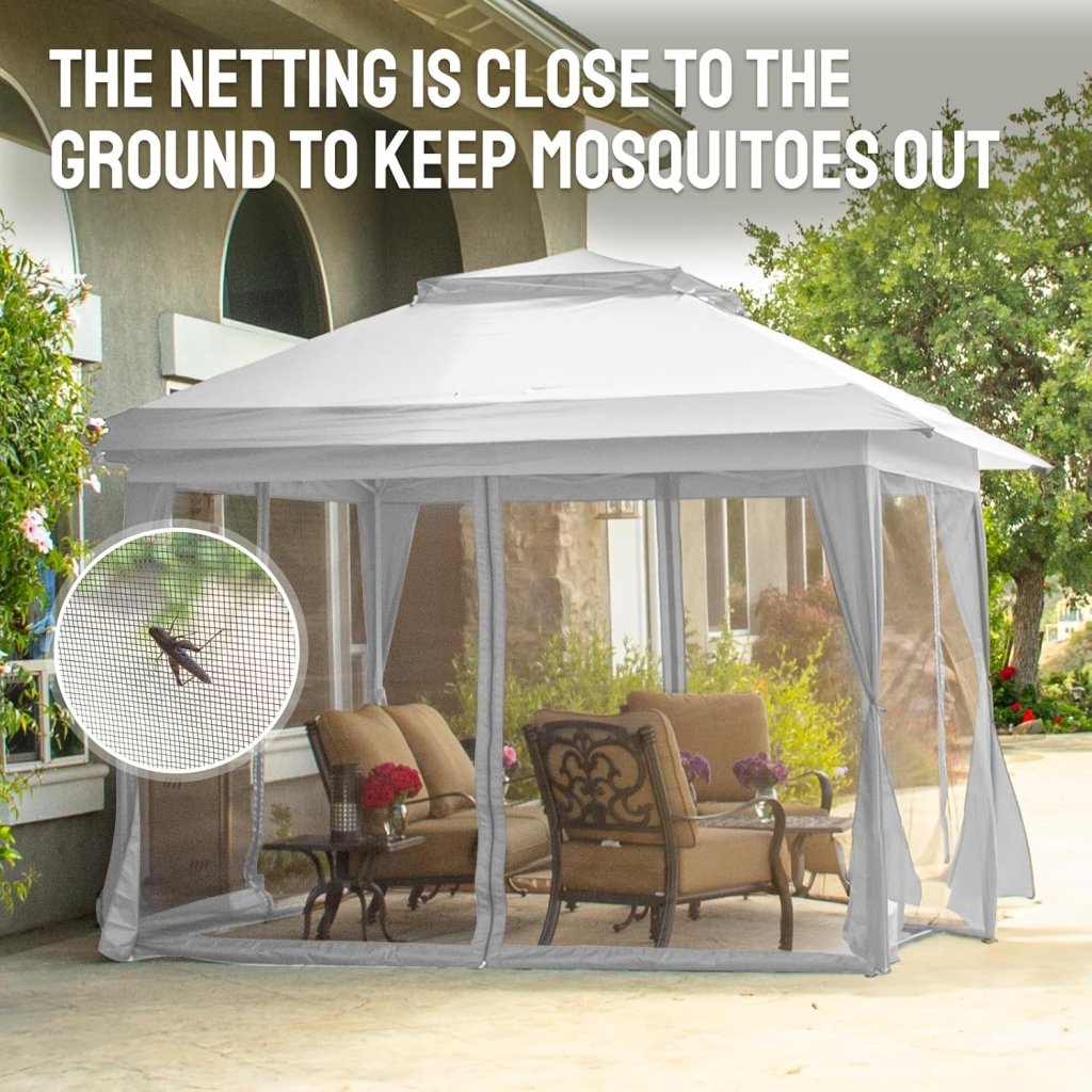 CROWN SHADES 13x13 Pop Up Gazebo, Canopy Tent, Gazebos on Clearance - Outdoor Gazebo for Backyard & Patio Furniture - Carpa Pop Up Tent with Wheeled STO - N - Go Cover Bag (White) - Wigtrends
