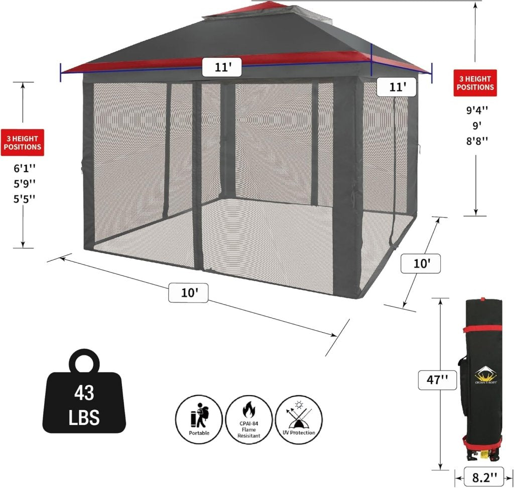 CROWN SHADES 13x13 Pop Up Gazebo, Canopy Tent, Gazebos on Clearance - Outdoor Gazebo for Backyard & Patio Furniture - Carpa Pop Up Tent with Wheeled STO - N - Go Cover Bag (White) - Wigtrends