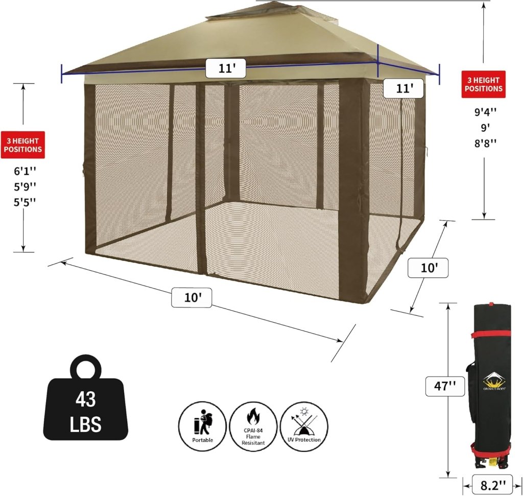 CROWN SHADES 13x13 Pop Up Gazebo, Canopy Tent, Gazebos on Clearance - Outdoor Gazebo for Backyard & Patio Furniture - Carpa Pop Up Tent with Wheeled STO - N - Go Cover Bag (White) - Wigtrends