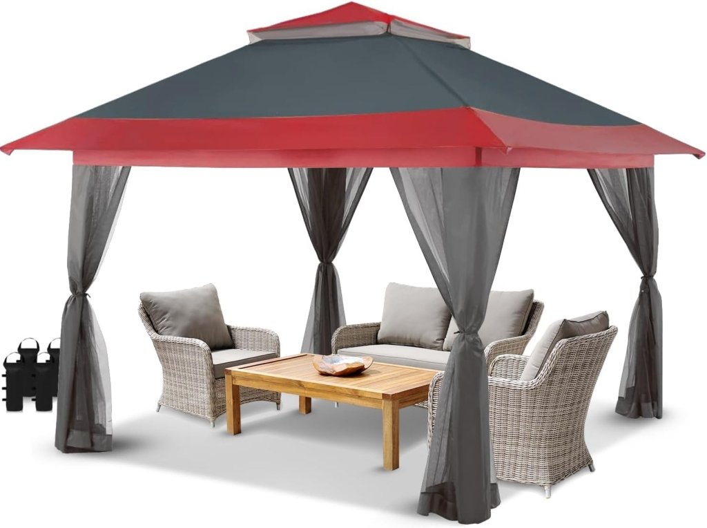 CROWN SHADES 13x13 Pop Up Gazebo, Canopy Tent, Gazebos on Clearance - Outdoor Gazebo for Backyard & Patio Furniture - Carpa Pop Up Tent with Wheeled STO - N - Go Cover Bag (White) - Wigtrends