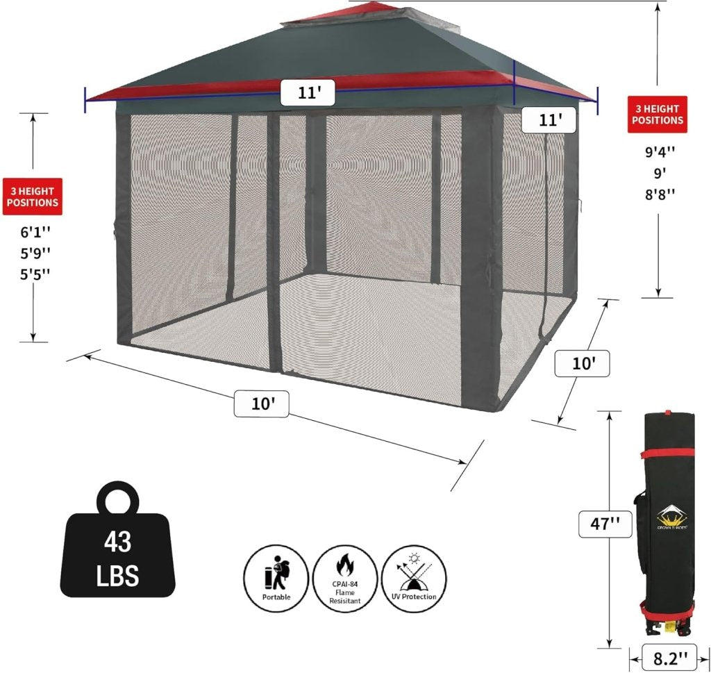 CROWN SHADES 13x13 Pop Up Gazebo, Canopy Tent, Gazebos on Clearance - Outdoor Gazebo for Backyard & Patio Furniture - Carpa Pop Up Tent with Wheeled STO - N - Go Cover Bag (White) - Wigtrends