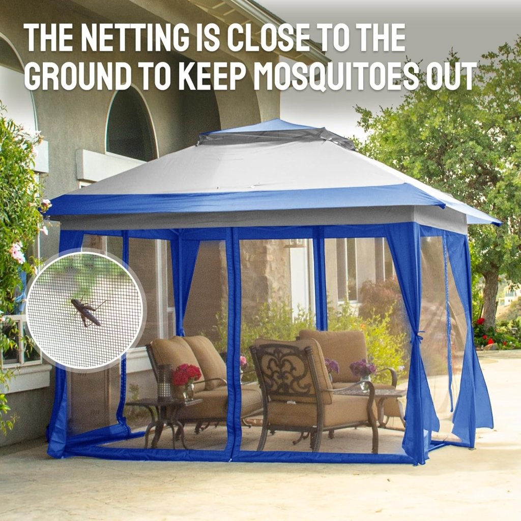CROWN SHADES 13x13 Pop Up Gazebo, Canopy Tent, Gazebos on Clearance - Outdoor Gazebo for Backyard & Patio Furniture - Carpa Pop Up Tent with Wheeled STO - N - Go Cover Bag (White) - Wigtrends
