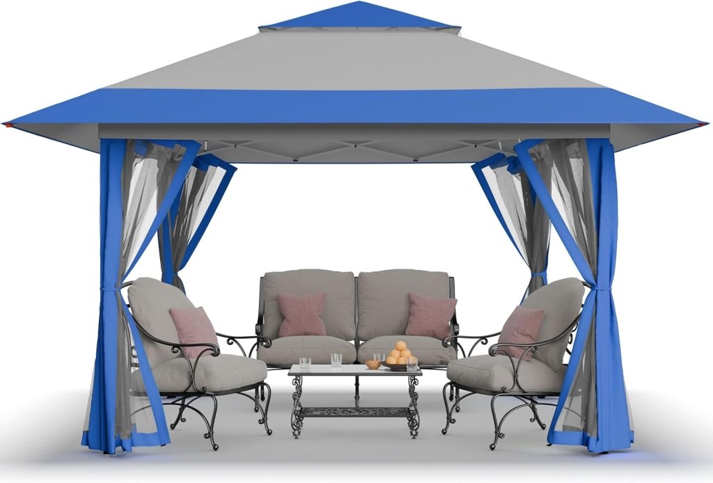 CROWN SHADES 13x13 Pop Up Gazebo, Canopy Tent, Gazebos on Clearance - Outdoor Gazebo for Backyard & Patio Furniture - Carpa Pop Up Tent with Wheeled STO - N - Go Cover Bag (White) - Wigtrends