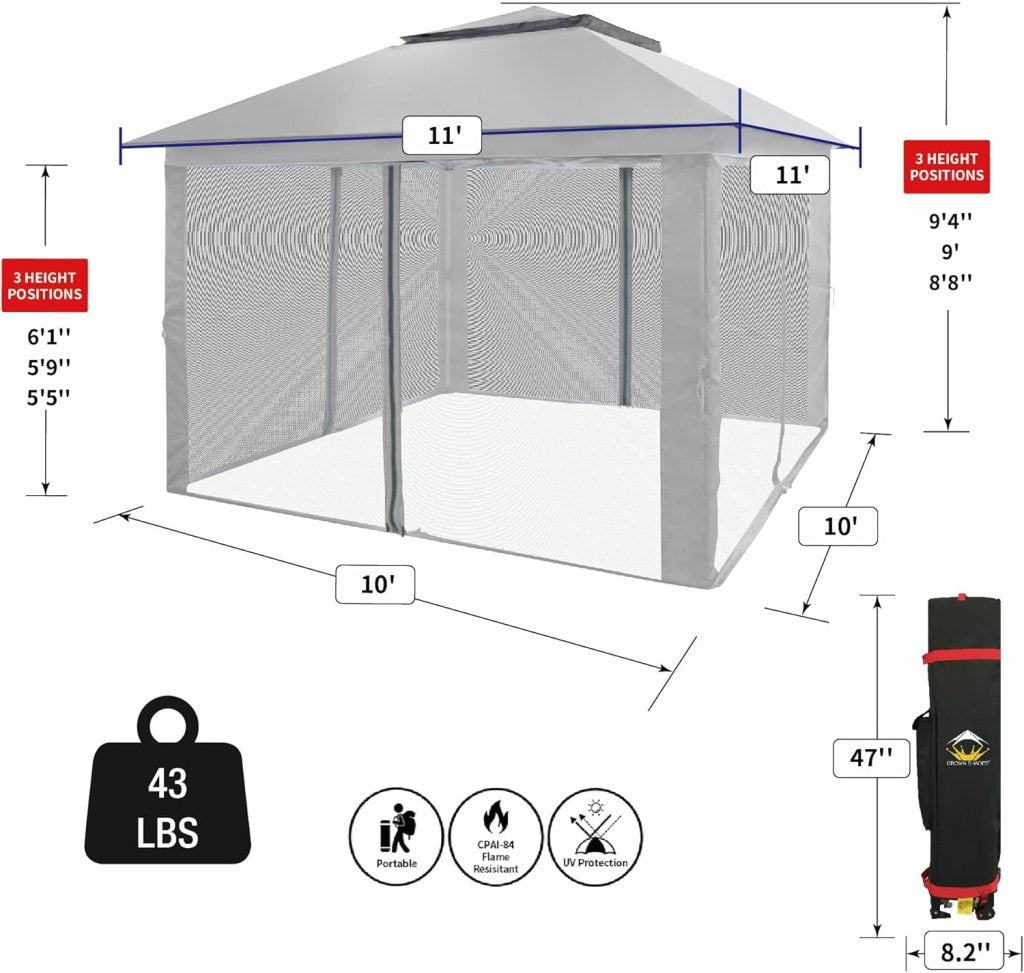 CROWN SHADES 13x13 Pop Up Gazebo, Canopy Tent, Gazebos on Clearance - Outdoor Gazebo for Backyard & Patio Furniture - Carpa Pop Up Tent with Wheeled STO - N - Go Cover Bag (White) - Wigtrends