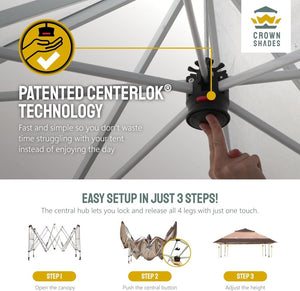 CROWN SHADES 13x13 Pop Up Gazebo, Canopy Tent, Gazebos on Clearance - Outdoor Gazebo for Backyard & Patio Furniture - Carpa Pop Up Tent with Wheeled STO - N - Go Cover Bag (White) - Wigtrends