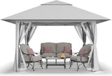 CROWN SHADES 13x13 Pop Up Gazebo, Canopy Tent, Gazebos on Clearance - Outdoor Gazebo for Backyard & Patio Furniture - Carpa Pop Up Tent with Wheeled STO - N - Go Cover Bag (White) - Wigtrends