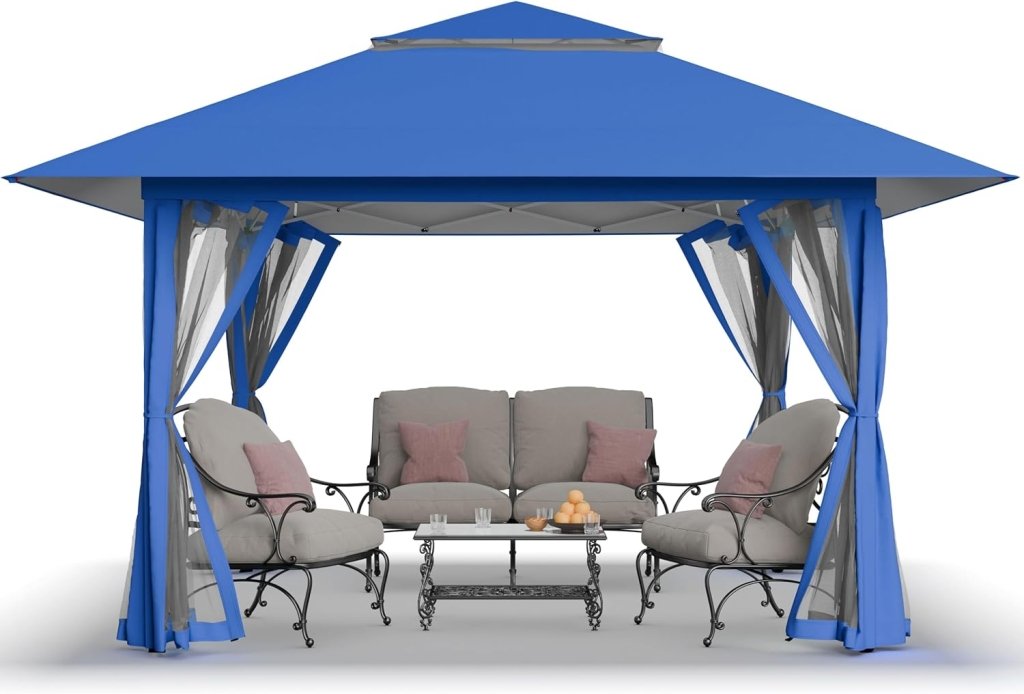 CROWN SHADES 13x13 Pop Up Gazebo, Canopy Tent, Gazebos on Clearance - Outdoor Gazebo for Backyard & Patio Furniture - Carpa Pop Up Tent with Wheeled STO - N - Go Cover Bag (White) - Wigtrends