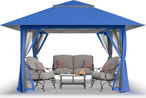 CROWN SHADES 13x13 Pop Up Gazebo, Canopy Tent, Gazebos on Clearance - Outdoor Gazebo for Backyard & Patio Furniture - Carpa Pop Up Tent with Wheeled STO - N - Go Cover Bag (White) - Wigtrends