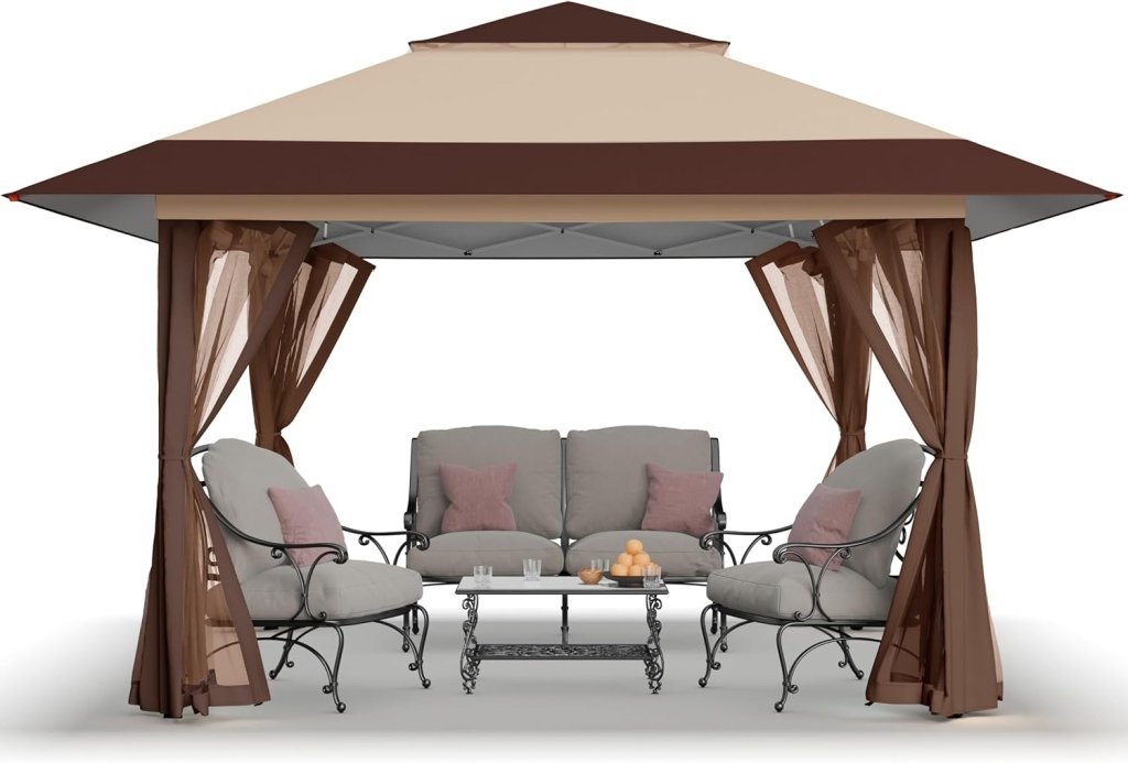 CROWN SHADES 13x13 Pop Up Gazebo, Canopy Tent, Gazebos on Clearance - Outdoor Gazebo for Backyard & Patio Furniture - Carpa Pop Up Tent with Wheeled STO - N - Go Cover Bag (White) - Wigtrends