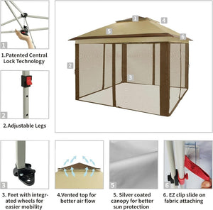 CROWN SHADES 13x13 Pop Up Gazebo, Canopy Tent, Gazebos on Clearance - Outdoor Gazebo for Backyard & Patio Furniture - Carpa Pop Up Tent with Wheeled STO - N - Go Cover Bag (White) - Wigtrends