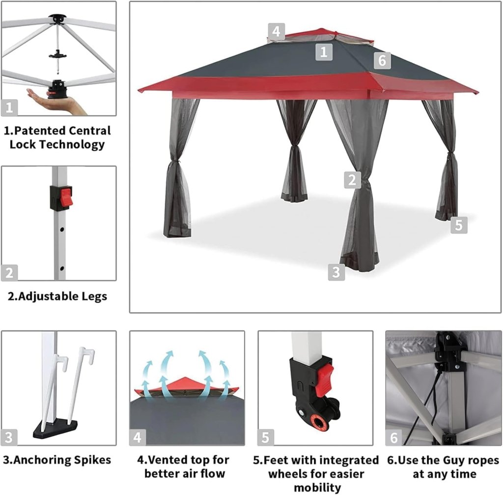 CROWN SHADES 13x13 Pop Up Gazebo, Canopy Tent, Gazebos on Clearance - Outdoor Gazebo for Backyard & Patio Furniture - Carpa Pop Up Tent with Wheeled STO - N - Go Cover Bag (White) - Wigtrends