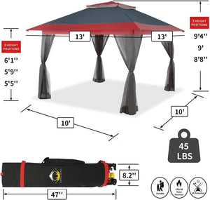 CROWN SHADES 13x13 Pop Up Gazebo, Canopy Tent, Gazebos on Clearance - Outdoor Gazebo for Backyard & Patio Furniture - Carpa Pop Up Tent with Wheeled STO - N - Go Cover Bag (White) - Wigtrends