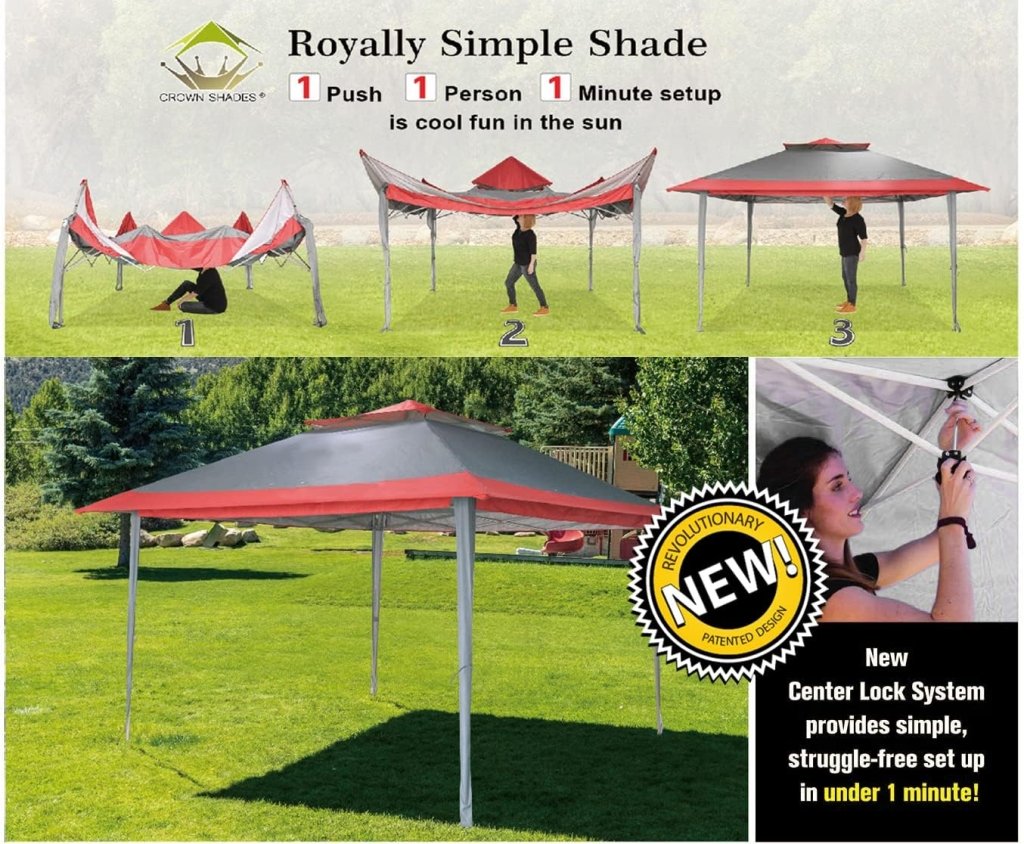 CROWN SHADES 13x13 Pop Up Gazebo, Canopy Tent, Gazebos on Clearance - Outdoor Gazebo for Backyard & Patio Furniture - Carpa Pop Up Tent with Wheeled STO - N - Go Cover Bag (White) - Wigtrends