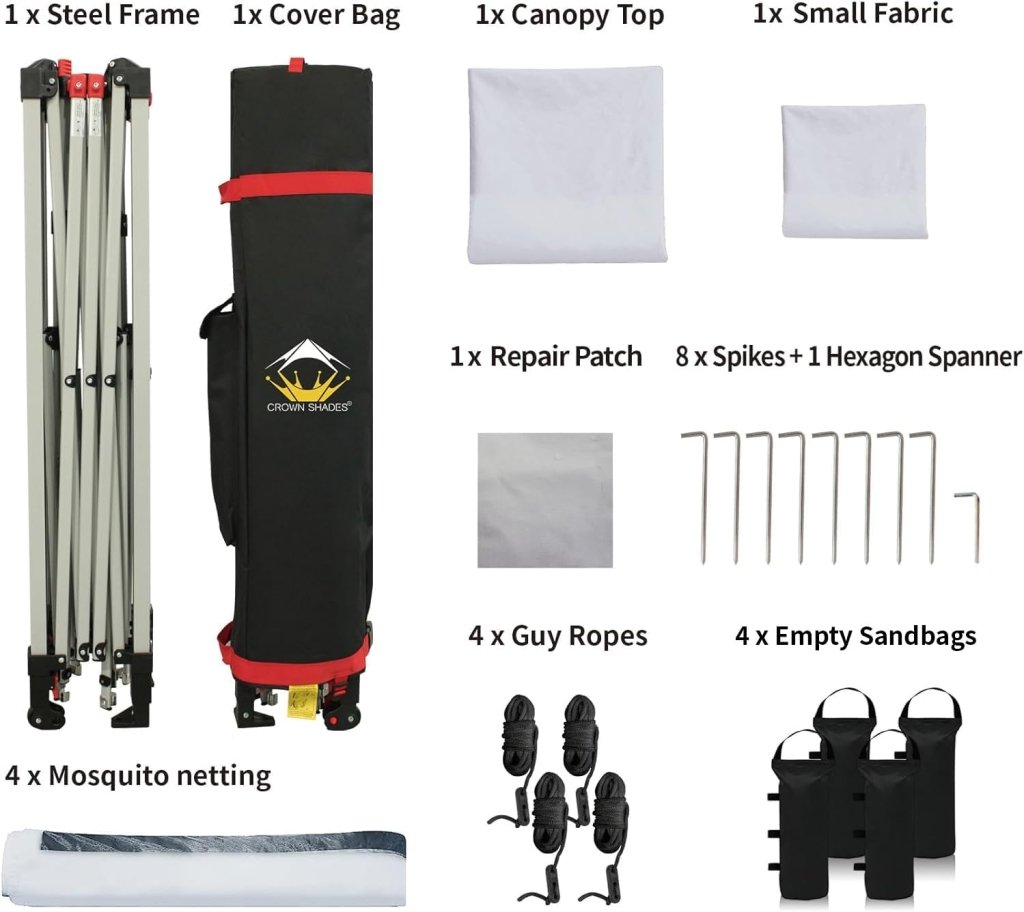 CROWN SHADES 13x13 Pop Up Gazebo, Canopy Tent, Gazebos on Clearance - Outdoor Gazebo for Backyard & Patio Furniture - Carpa Pop Up Tent with Wheeled STO - N - Go Cover Bag (White) - Wigtrends