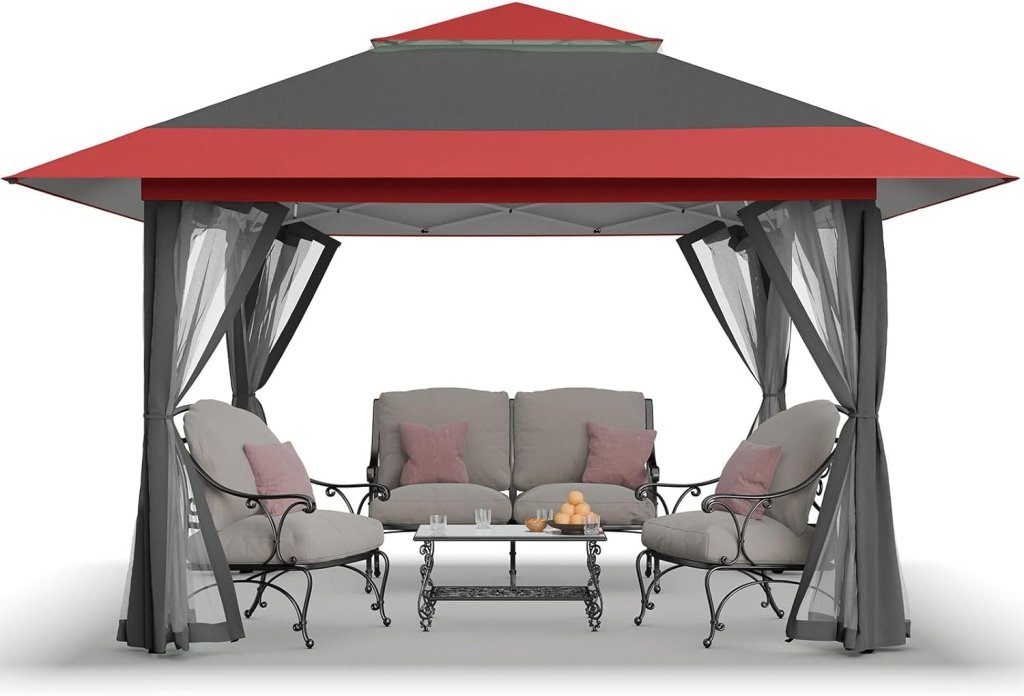CROWN SHADES 13x13 Pop Up Gazebo, Canopy Tent, Gazebos on Clearance - Outdoor Gazebo for Backyard & Patio Furniture - Carpa Pop Up Tent with Wheeled STO - N - Go Cover Bag (White) - Wigtrends
