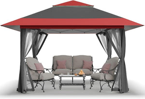 CROWN SHADES 13x13 Pop Up Gazebo, Canopy Tent, Gazebos on Clearance - Outdoor Gazebo for Backyard & Patio Furniture - Carpa Pop Up Tent with Wheeled STO - N - Go Cover Bag (White) - Wigtrends