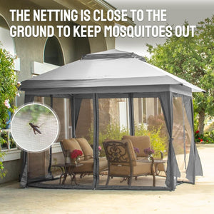 CROWN SHADES 13x13 Pop Up Gazebo, Canopy Tent, Gazebos on Clearance - Outdoor Gazebo for Backyard & Patio Furniture - Carpa Pop Up Tent with Wheeled STO - N - Go Cover Bag (White) - Wigtrends