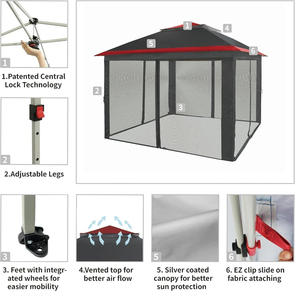 CROWN SHADES 13x13 Pop Up Gazebo, Canopy Tent, Gazebos on Clearance - Outdoor Gazebo for Backyard & Patio Furniture - Carpa Pop Up Tent with Wheeled STO - N - Go Cover Bag (White) - Wigtrends