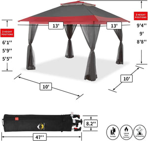 CROWN SHADES 13x13 Pop Up Gazebo, Canopy Tent, Gazebos on Clearance - Outdoor Gazebo for Backyard & Patio Furniture - Carpa Pop Up Tent with Wheeled STO - N - Go Cover Bag (White) - Wigtrends